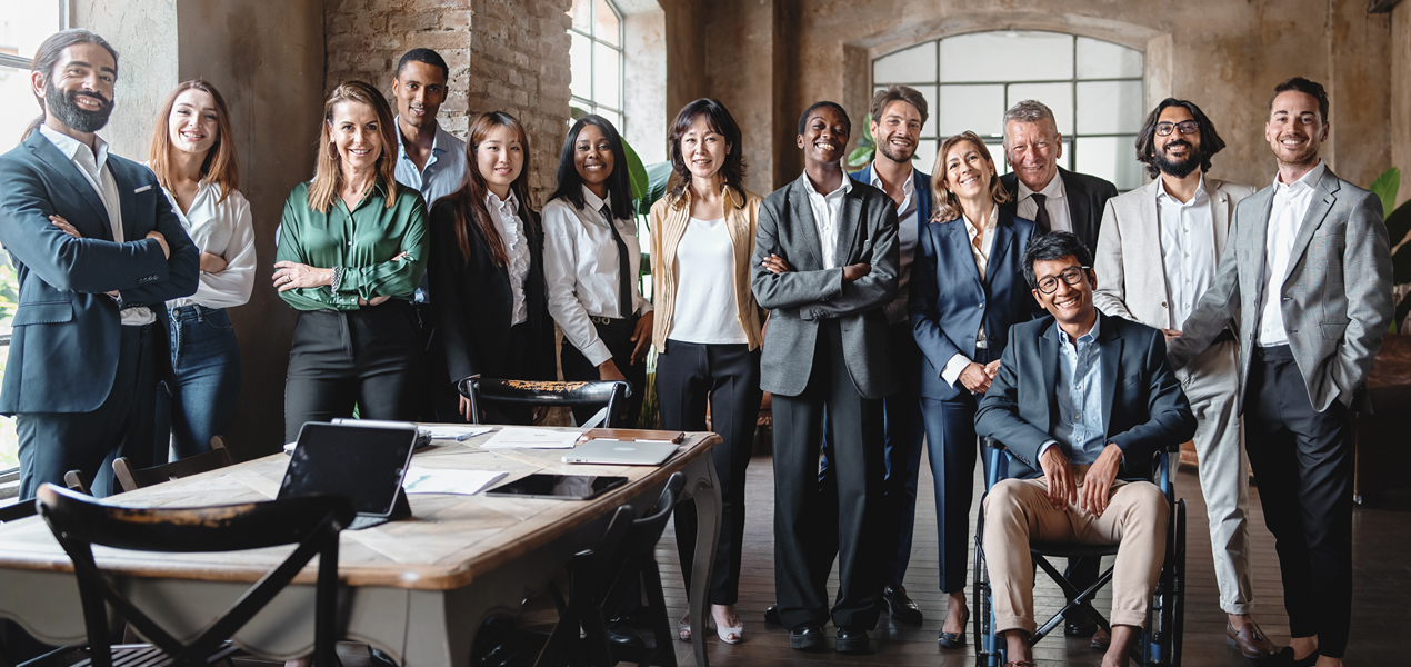 Multigenerational-working team with multiracial and disabled members