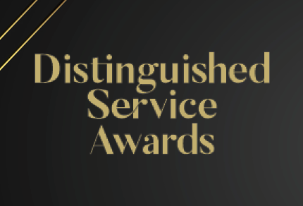 A black background with "Distinguished Service Awards" in gold text.