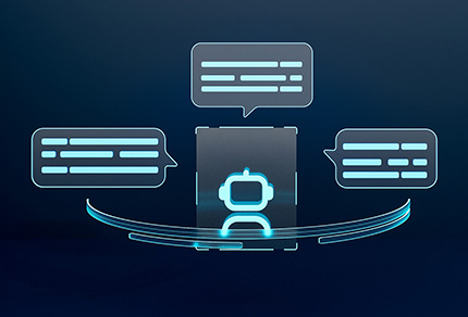 A digital graphic of an AI chatbot